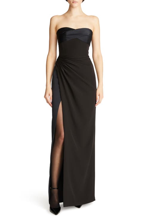 Esther Ruched Strapless Crepe & Satin Gown