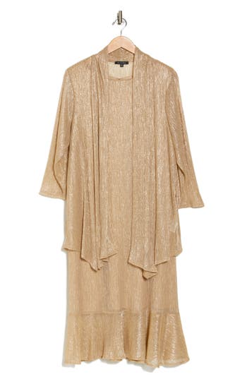 Marina Metallic Cocktail Dress With Jacket In Gold