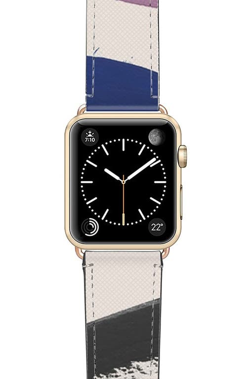 CASETiFY Zebra Pop Saffiano Faux Leather Apple Watch Band in White/Gold