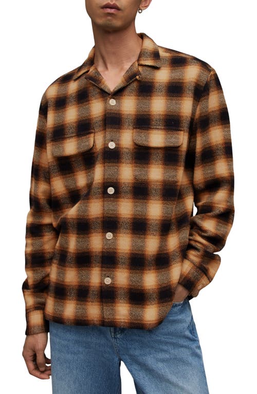 AllSaints Telesto Relaxed Fit Plaid Cotton Flannel Button-Up Shirt Jet Black at Nordstrom,