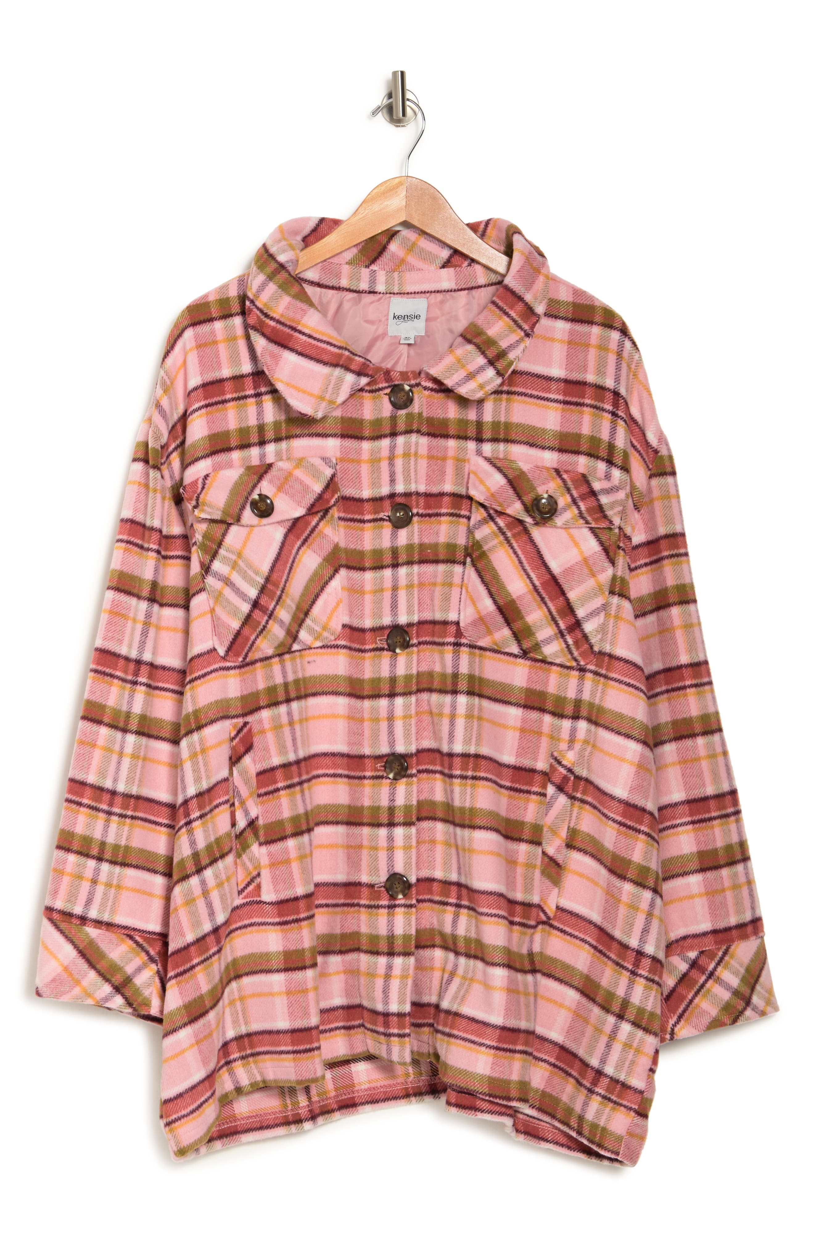 Kensie Plaid Shacket In Pink Plaid 