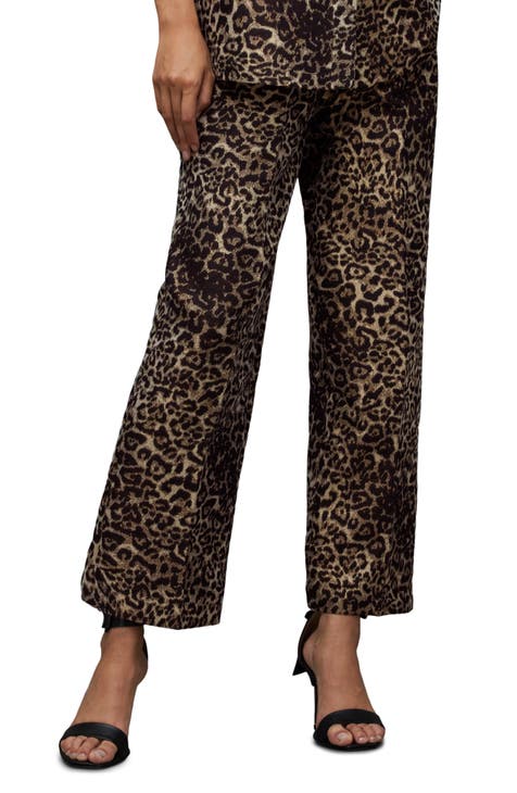 Black Leopard Animal Printed Wide Leg Pants Women's Size XL/XXL