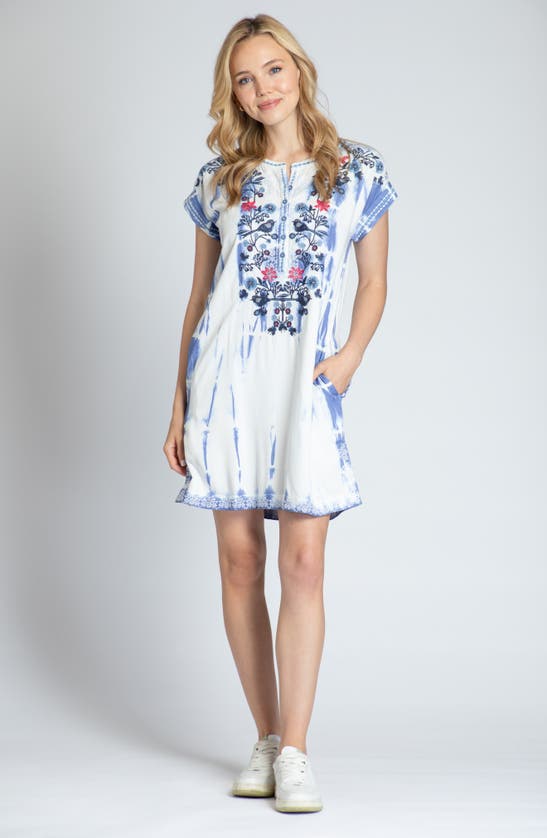 Shop Apny Embroidered Tie Dye Shift Dress In Indigo Tiedye