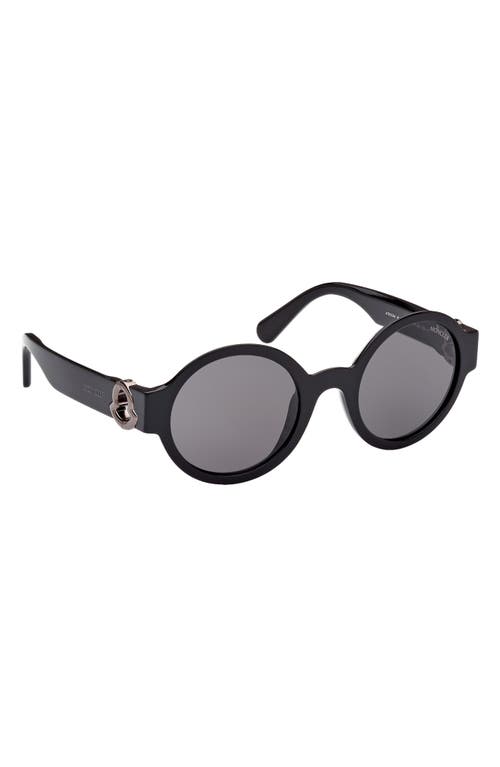 Shop Moncler 51mm Round Sunglasses In Black/gunmetal/smoke