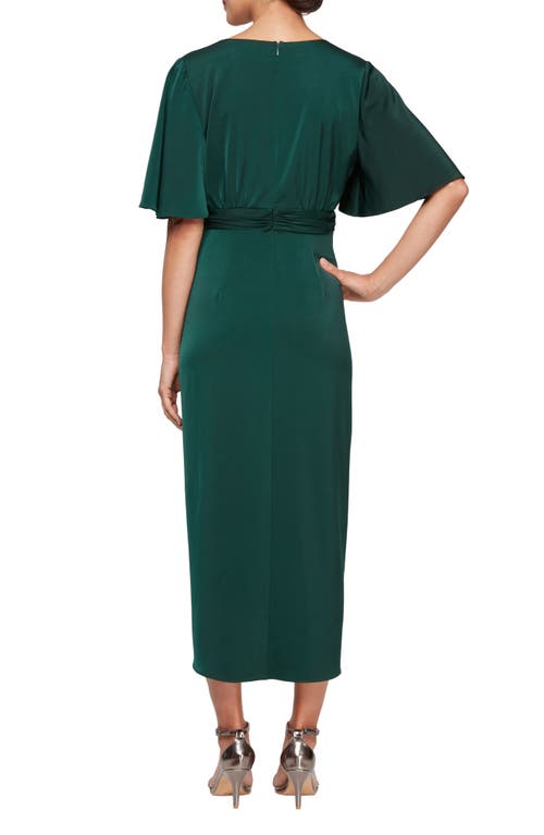Sl Fashions Surplice Neck Cocktail Midi Dress In Deep Green