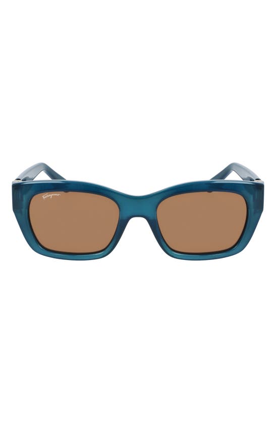 Ferragamo 53mm Rectangular Sunglasses In Crystal Navy Blue/ Caramel