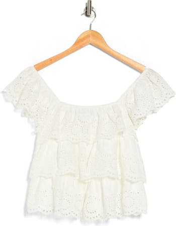 LIV LOS ANGELES Tiered Cotton Eyelet Blouse