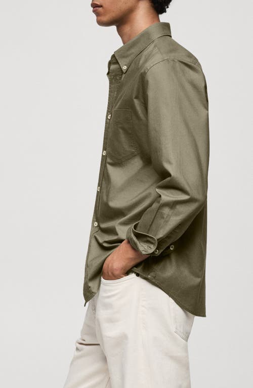 Shop Mango Regular Fit Oxford Button-down Shirt In Khaki Green