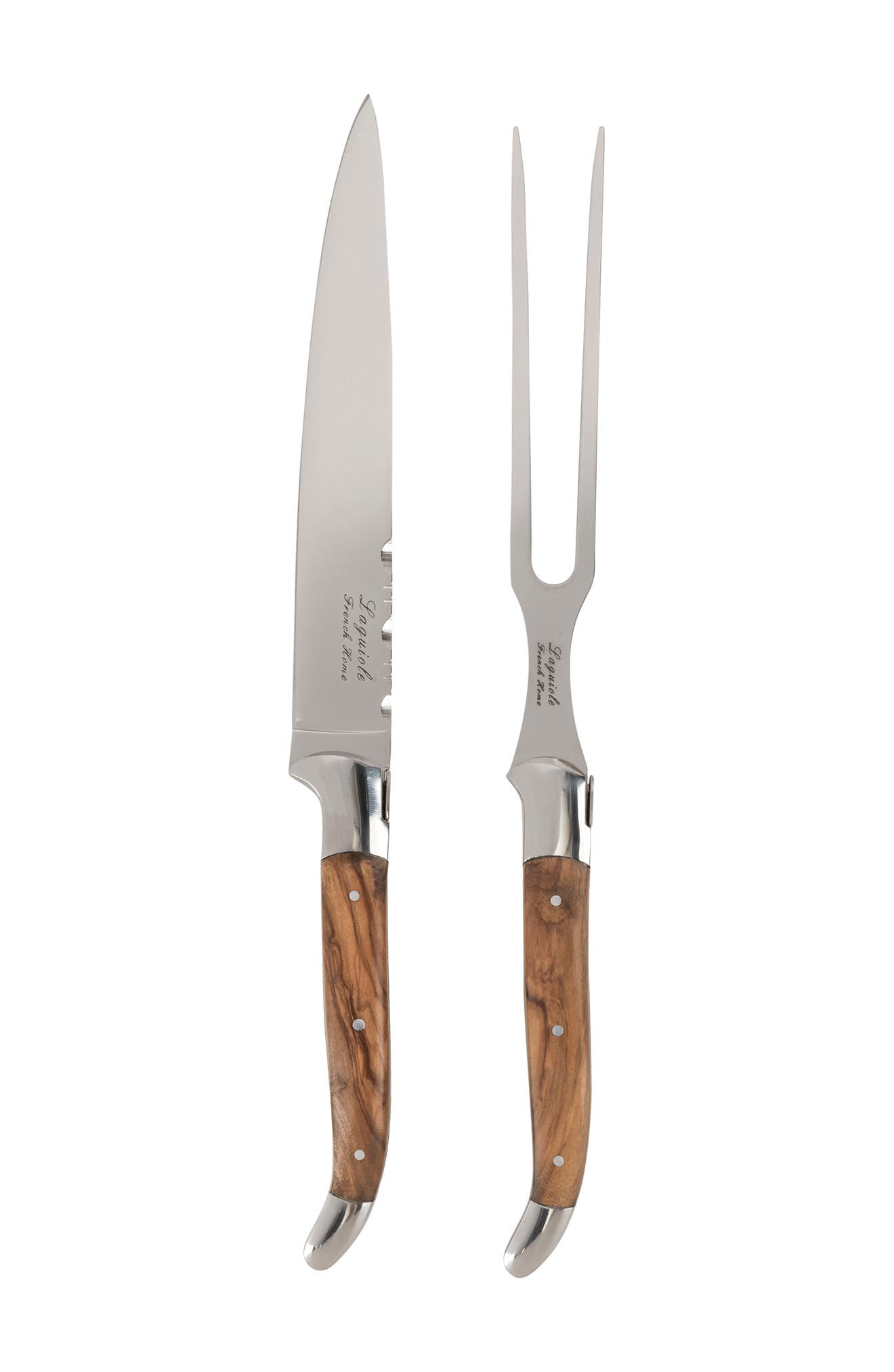 French Home Laguiole Olivewood Carving Set In Olive Wood