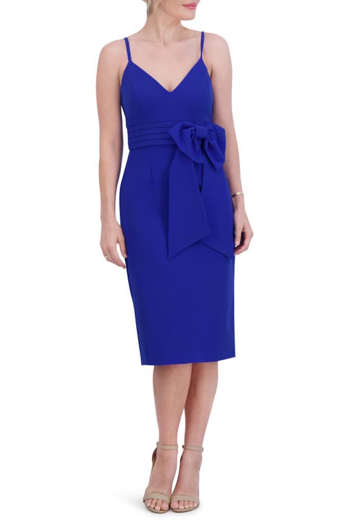 Pleat Bow Sheath Cocktail Dress in Cobalt