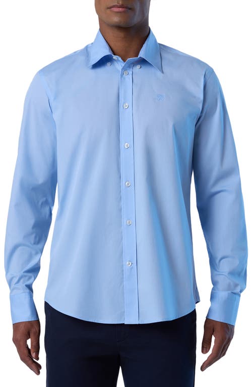 Logo Embroidered Stretch Cotton Button-Down Shirt in Light Blue