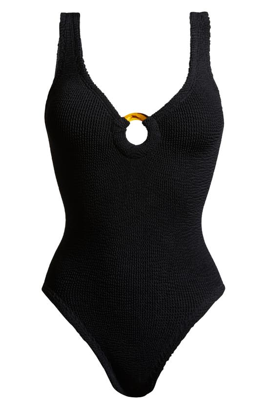 Shop Hunza G Celine Seersucker One-piece Swimsuit In Black