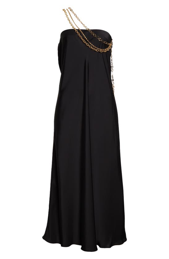 Shop Rabanne One-shoulder Chain Strap Dress In Black