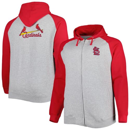 PROFILE Men's Heather Gray/Red St. Louis Cardinals Big & Tall Raglan Hoodie Full-Zip Sweatshirt