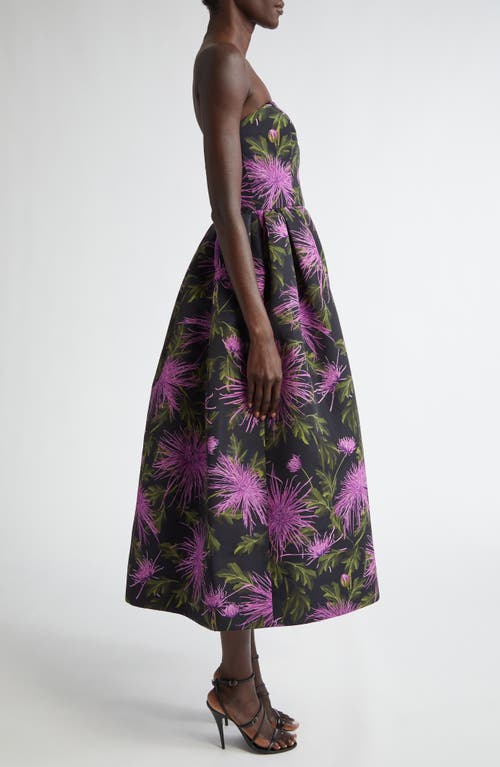 Oscar De La Renta Strapless Floral-print Faille Gown In Purple