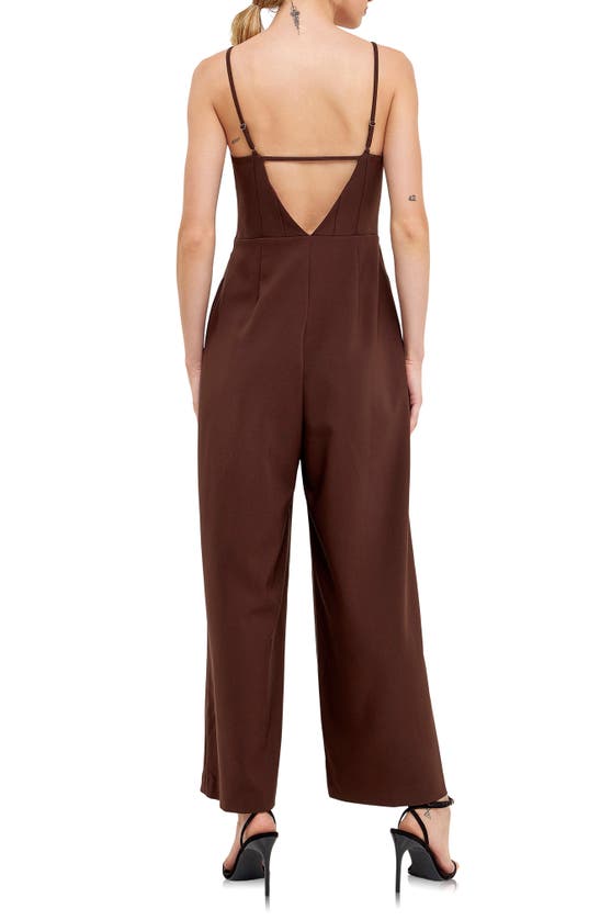 Shop Endless Rose Bustier Wide Leg Jumpsuit In Chocolate