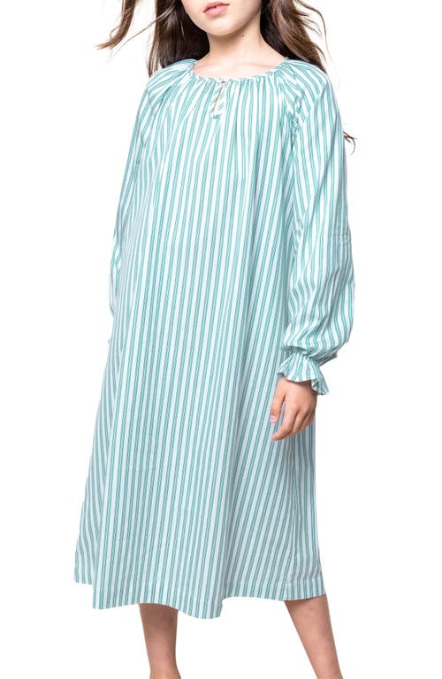 Petite Plume Kids' Delphine Emerald Ticking Stripe Cotton Blend Twill Nightgown in Green at Nordstrom, Size 2T