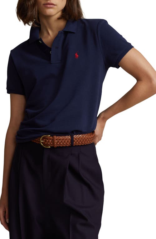 Shop Polo Ralph Lauren Classic Fit Piqué Polo In Newport Navy/red Pp