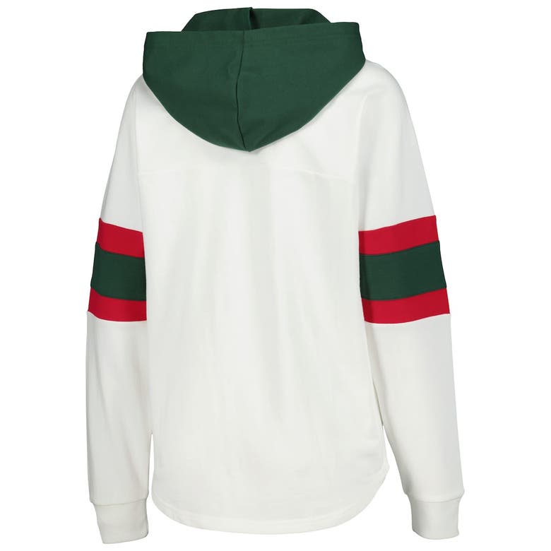Shop G-iii 4her By Carl Banks White/green Minnesota Wild Goal Zone Long Sleeve Lace-up Hoodie T-shirt