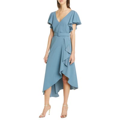 Badgley Mischka Ruffle Crepe Cocktail Dress, Blue