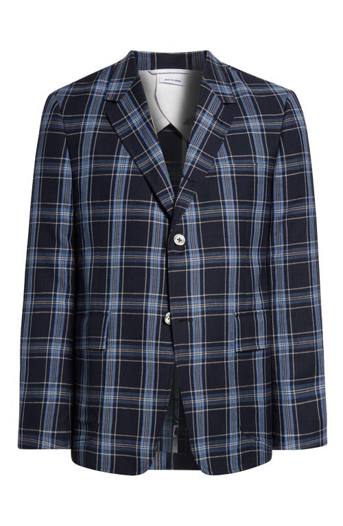 Thom Browne Unstructured Straight Fit Plaid Cotton Sport Coat In Blue