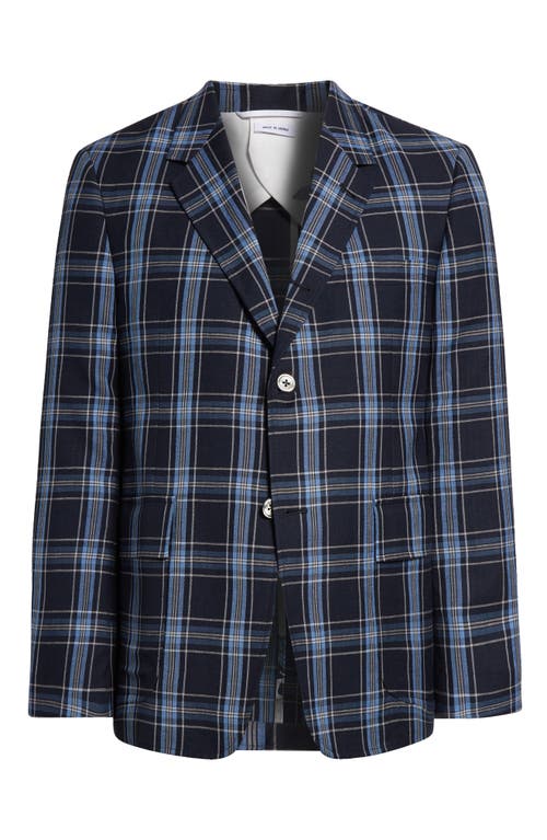 Thom Browne Unstructured Straight Fit Plaid Cotton Sport Coat In 410 Dark Navy