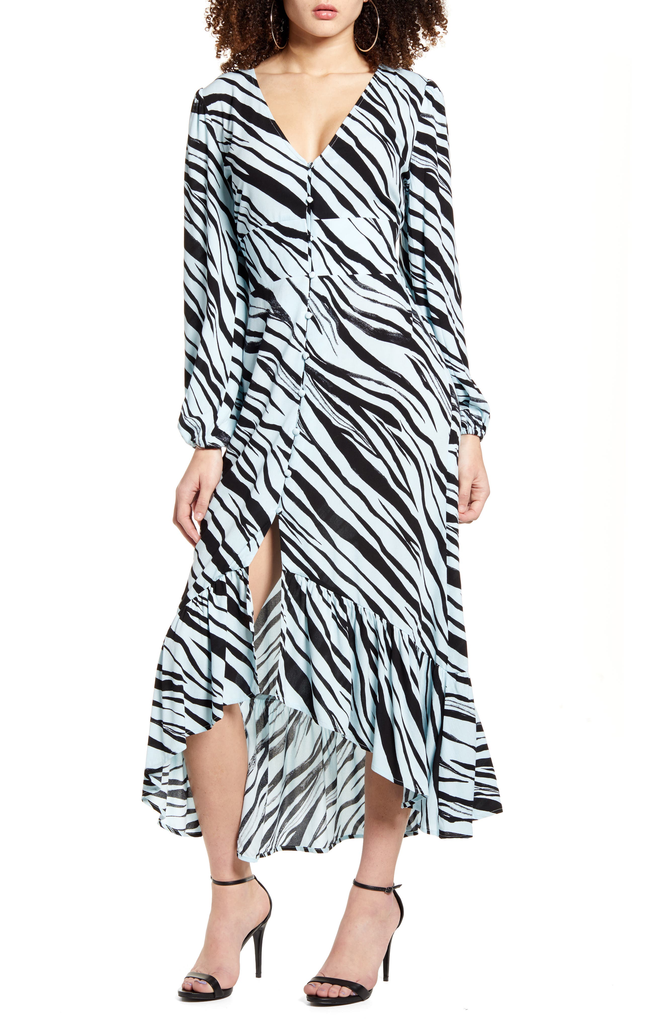 printed button up long sleeve maxi dress