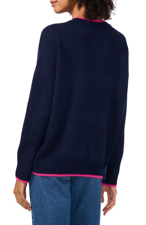 Vince Camuto Tipped Crewneck Sweater In Classic Navy