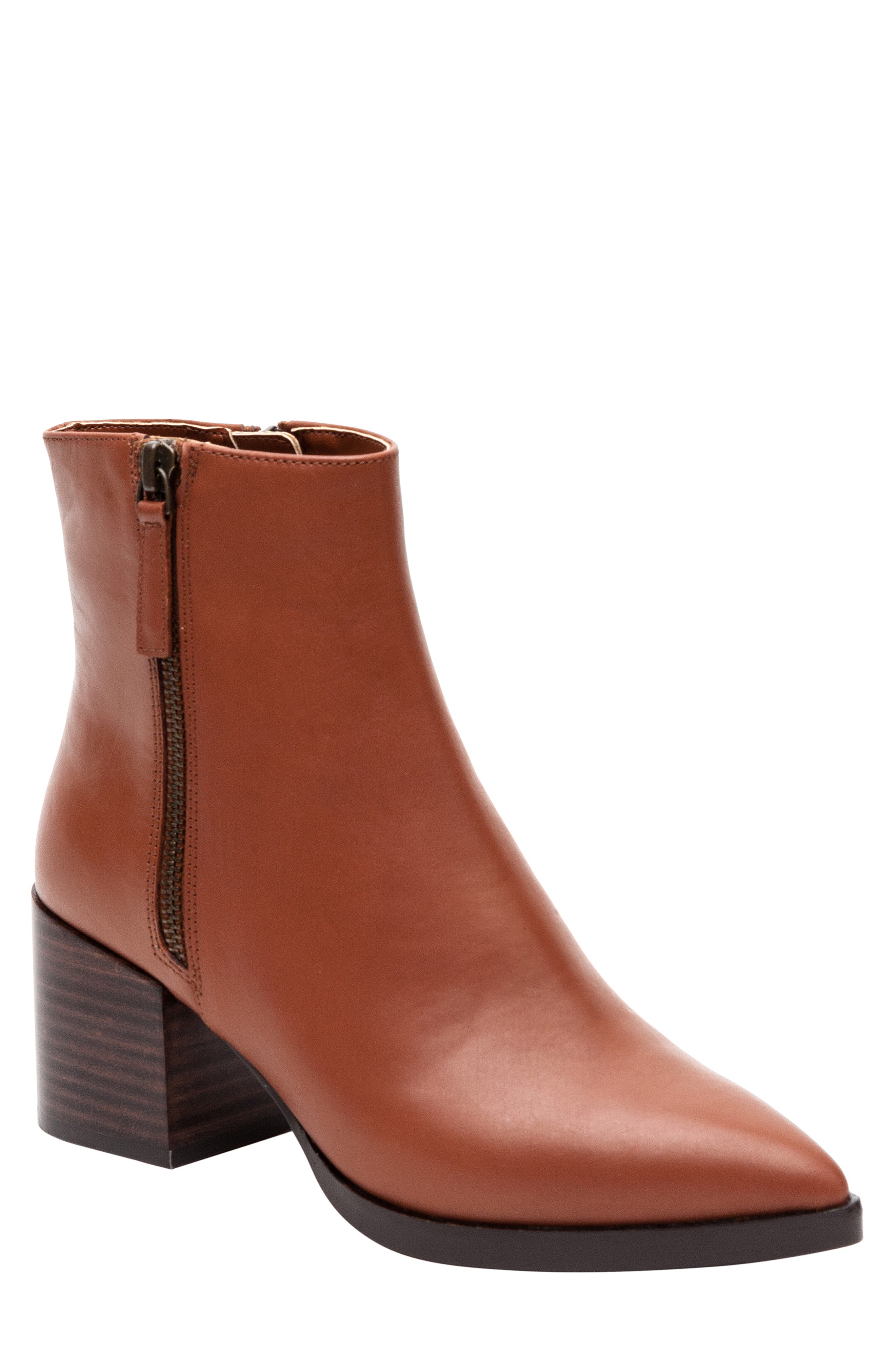 pointed toe cognac booties