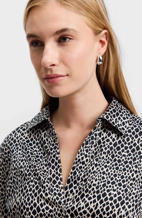 Foxcroft Frankie Abstract Print Cotton Sateen Popover Top In Black