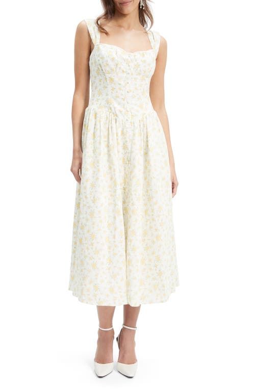 Bardot Malea Floral Print Sleeveless Linen Blend Midi Dress Yellow at Nordstrom,