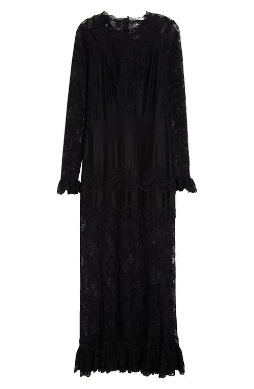 Shop Rabanne Floral Lace Long Sleeve Satin Maxi Dress In Black