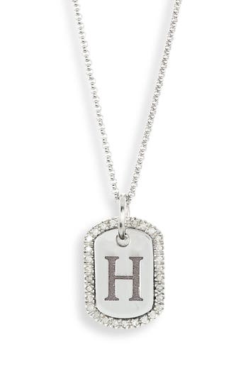 Meshmerise Diamond Initial Dog Tag Pendant Necklace In White-h