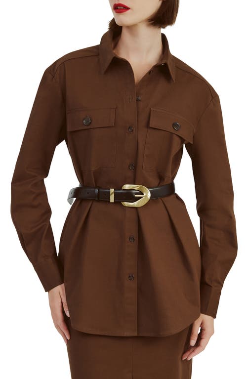 Shop Bardot Tybi Stretch Poplin Button-up Shirt In Chocolate