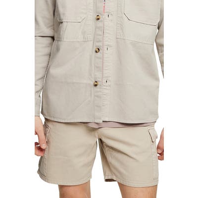 Topman Slim Fit Drawstring Cargo Shorts, Beige