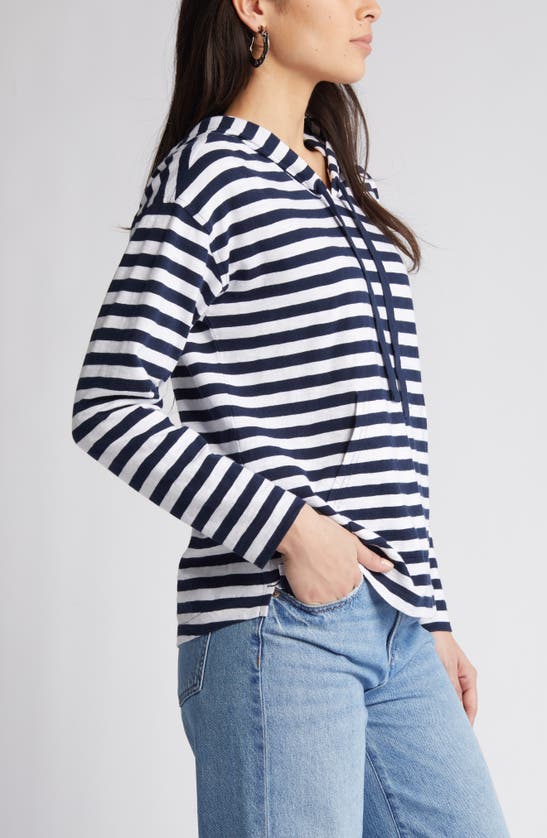 Shop Caslon (r) Organic Cotton Hoodie In Navy Blazer White Charm Stripe