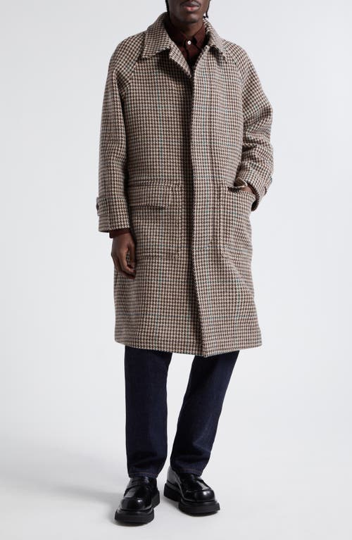 Drake's Houndstooth Virgin Wool Overcoat In Brown