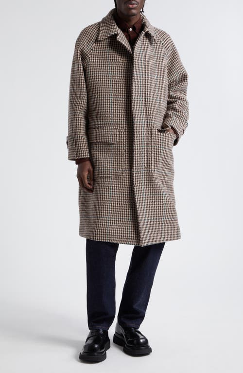 Shop Drake's Houndstooth Virgin Wool Overcoat In Black/ecru