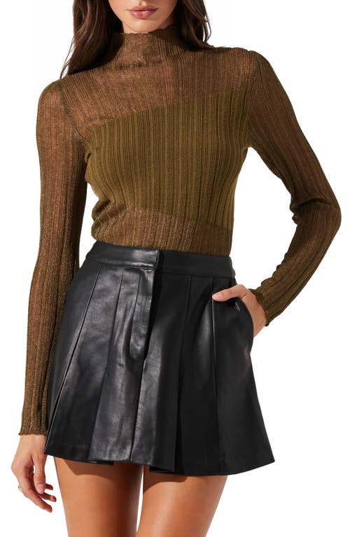 Shop Astr The Label Metallic Contrast Funnel Neck Sweater In Olive