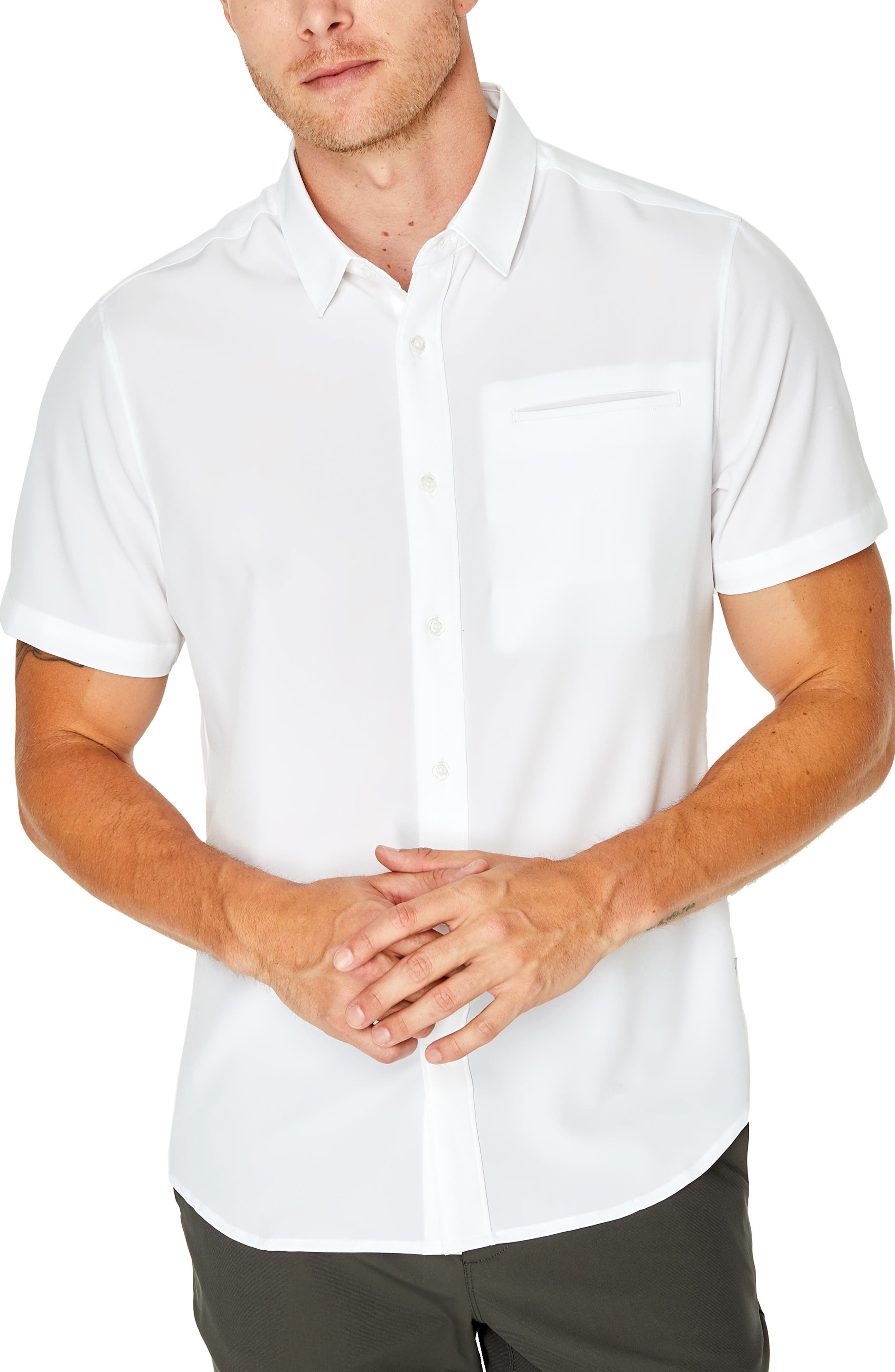 white short sleeve button down polo