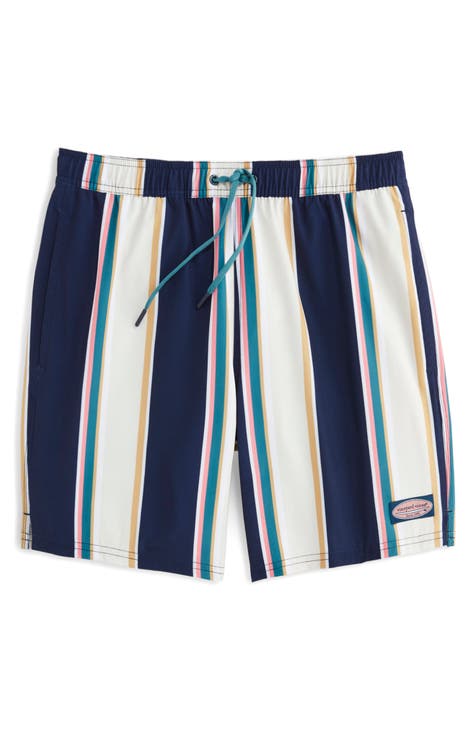 Mini Boden Nautical Striped Navy/Orange Swimming Trunks Shorts