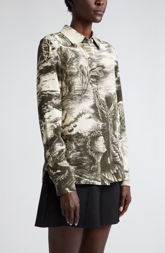 Shop Jason Wu Collection Stretch Cotton Button-up Shirt In Chalk Multi