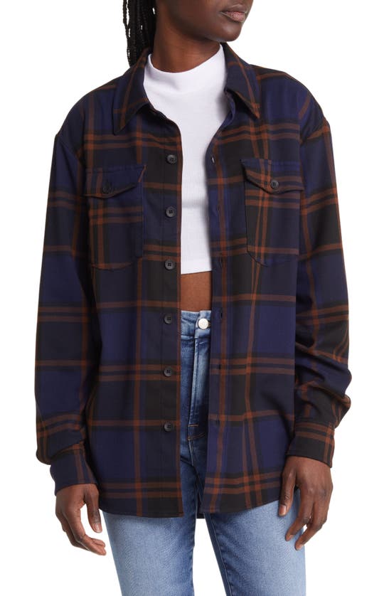 Good American Easy Plaid Flannel Shirt In Blue Rinse Large Plaid