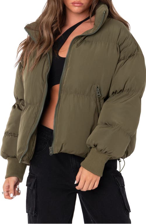 EDIKTED Luca Oversize Nylon Puffer Jacket Olive at Nordstrom,