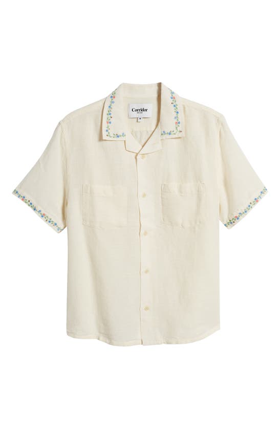 Shop Corridor Bouquet Floral Embroidered Linen & Cotton Camp Shirt In Natural