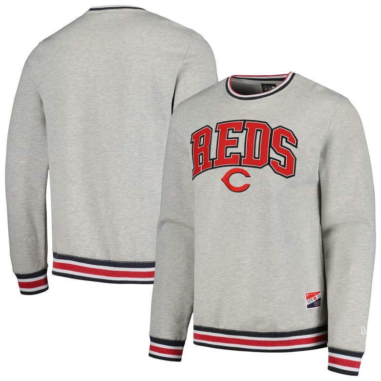 Shop New Era Heather Gray Cincinnati Reds Throwback Classic Pullover Sweatshirt