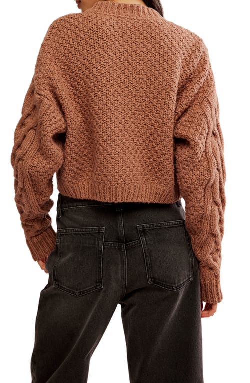 Shop Free People Bonfire Cable Knit Cardigan In Beaver Fur