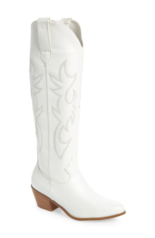 Urson Knee High Western Boot in White Leather