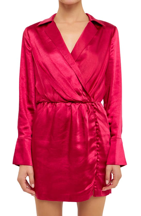 Endless Rose Long Sleeve Satin Minidress In Berry