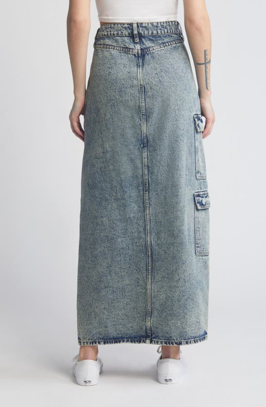 Shop Ptcl Front Slit Denim Maxi Cargo Skirt In Indigo